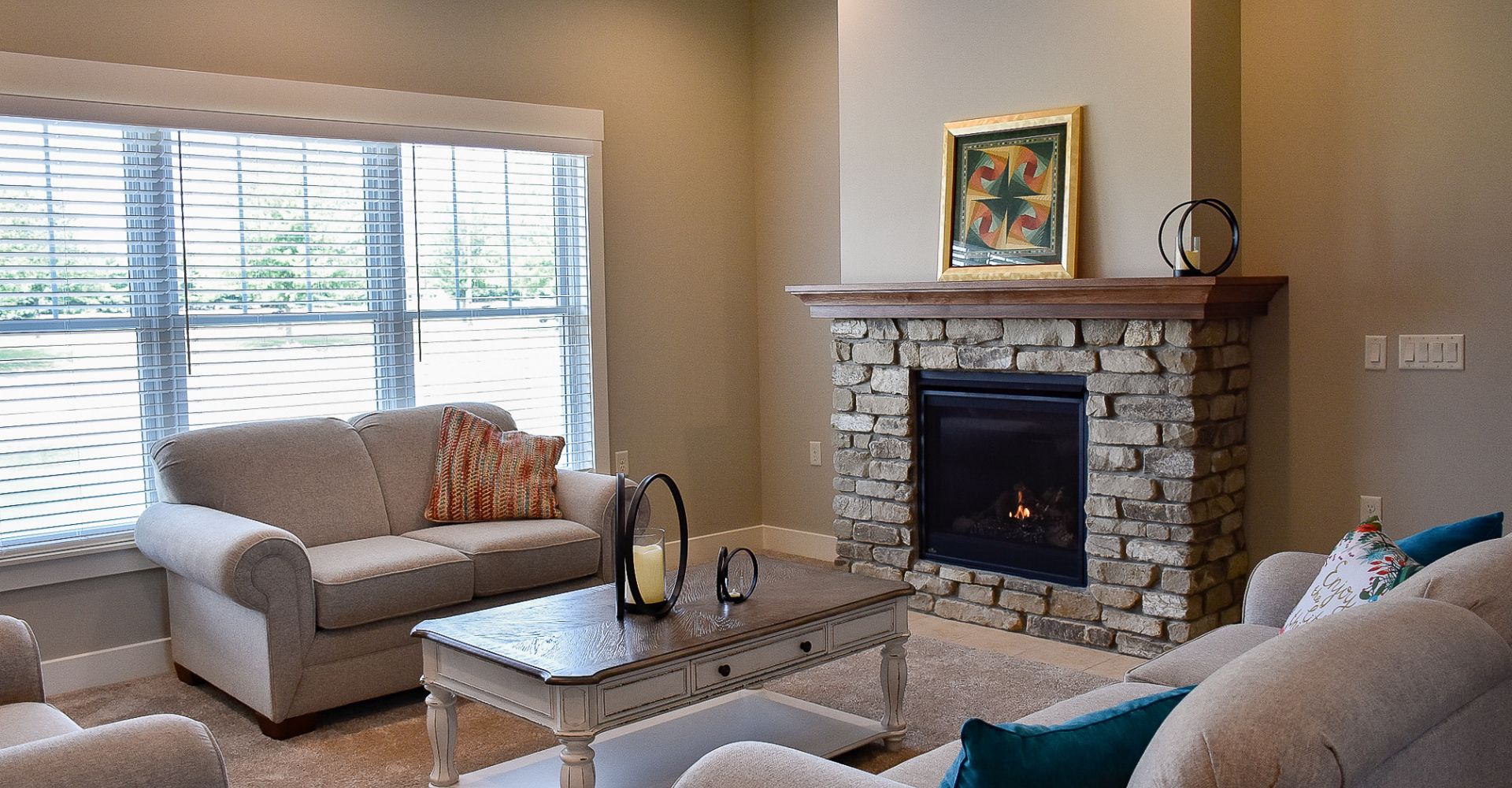 The Pines at Southfield Village in South Bend, IN, Norway model, view of living room